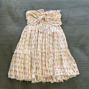 Cream strapless Free People dress with pink floral, size: small